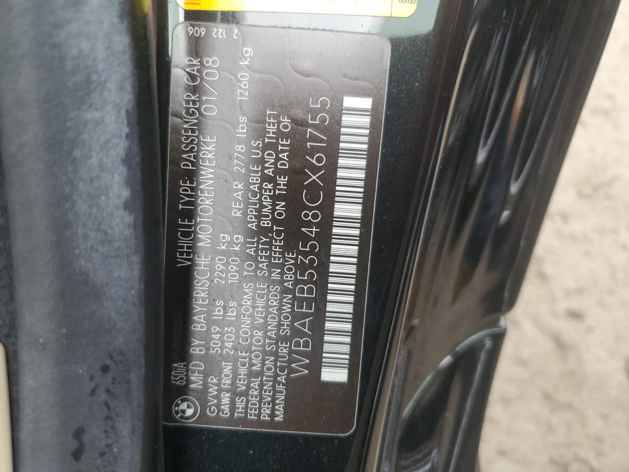 WBAEB53548CX61755 2008 BMW 650 I