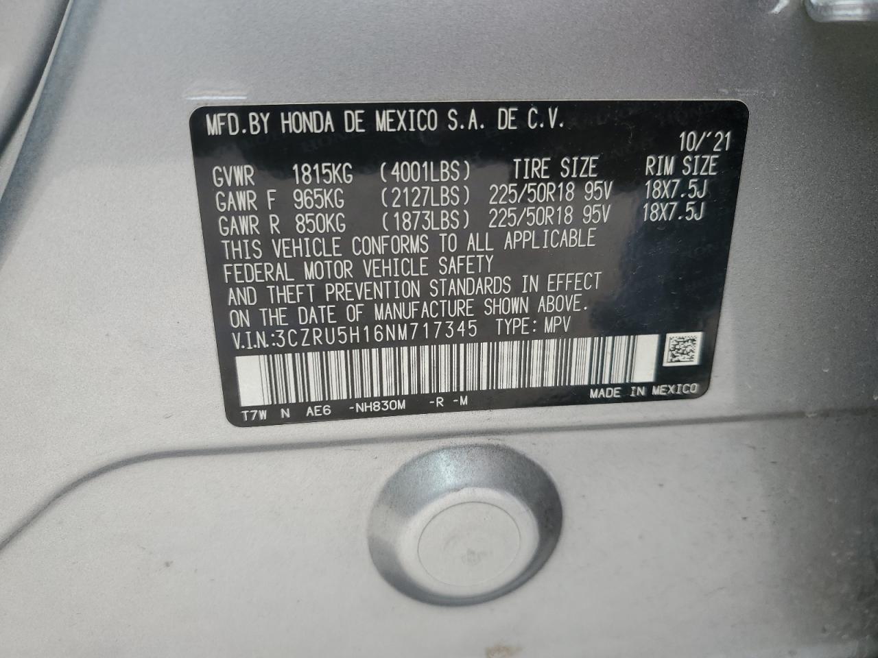 3CZRU5H16NM717345 2022 Honda Hr-V Sport