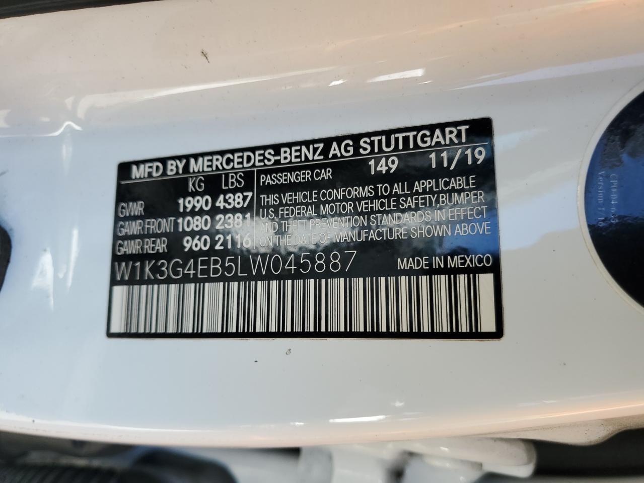 2020 Mercedes-Benz A 220 VIN: W1K3G4EB5LW045887 Lot: 78277424