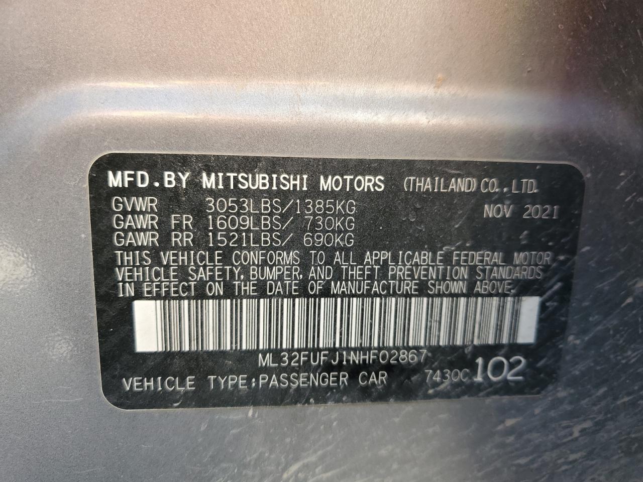 ML32FUFJ1NHF02867 2022 Mitsubishi Mirage G4 Es