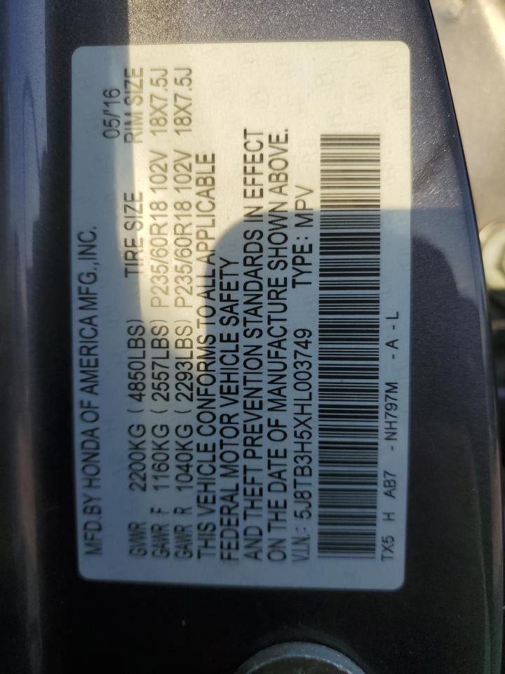 5J8TB3H5XHL003749 2017 Acura Rdx Technology