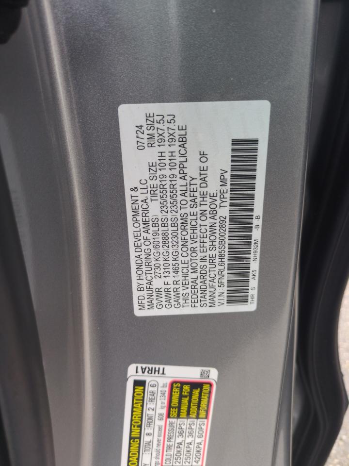 5FNRL6H85SB002892 2025 Honda Odyssey Touring