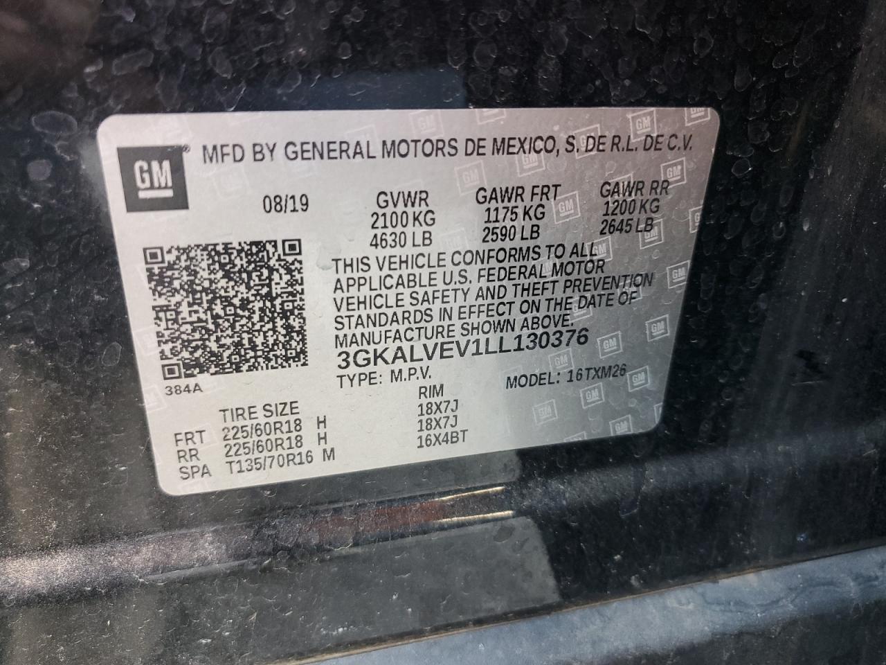 3GKALVEV1LL130376 2020 GMC Terrain Slt