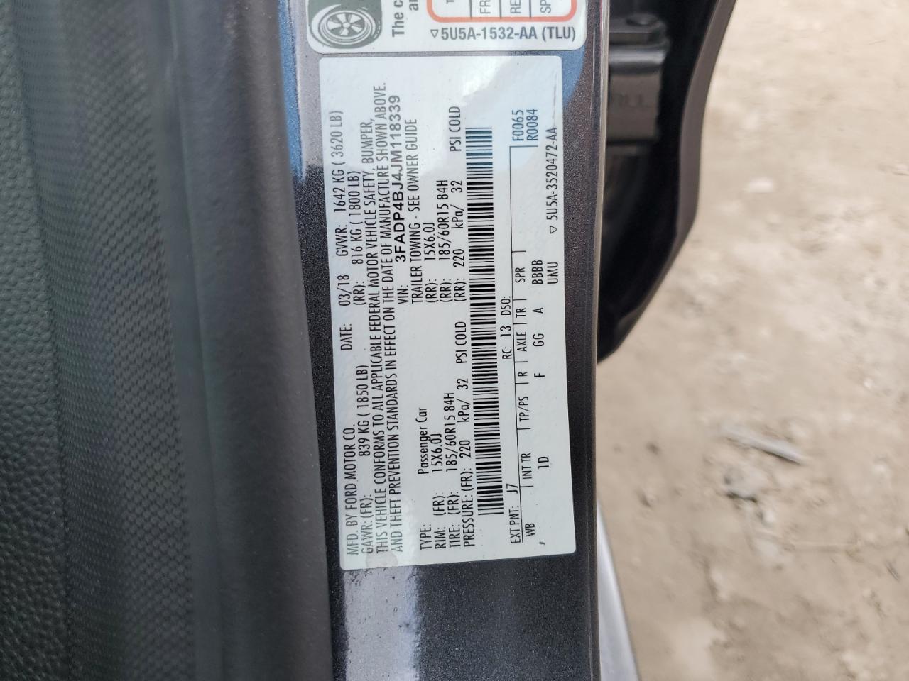 3FADP4BJ4JM118339 FORD FIESTA 2018