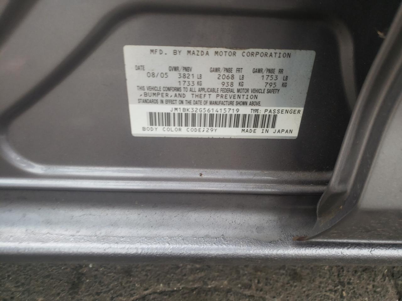 2006 Mazda 3 I VIN: JM1BK32G561415719 Lot: 76661374