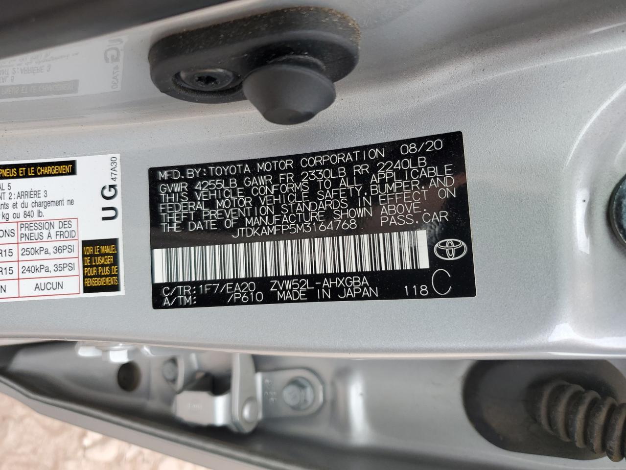 JTDKAMFP5M3164768 2021 Toyota Prius Prime Le