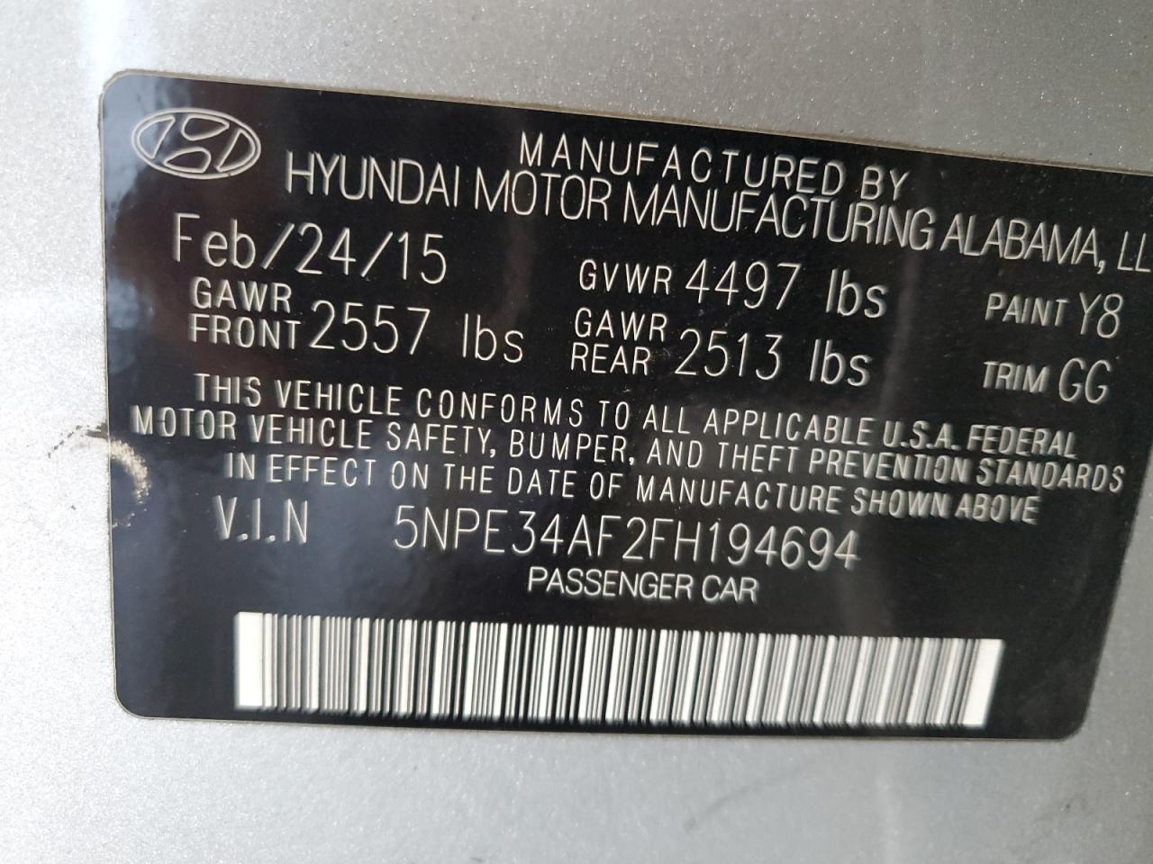 5NPE34AF2FH194694 2015 Hyundai Sonata Sport