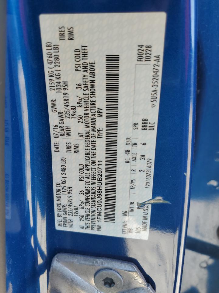 2017 Ford Escape Titanium VIN: 1FMCU0J98HUB20711 Lot: 77839934