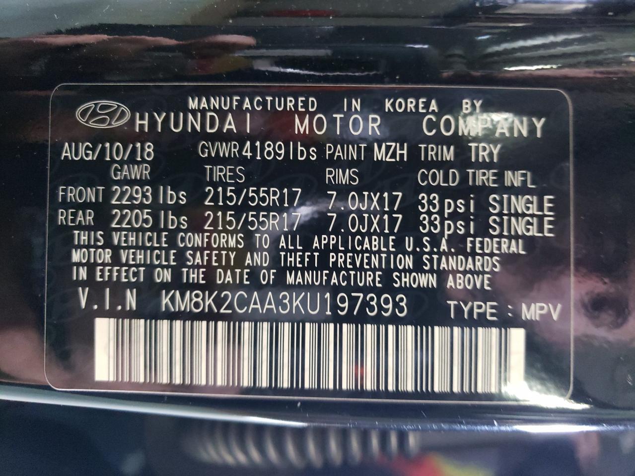 KM8K2CAA3KU197393 2019 Hyundai Kona Sel