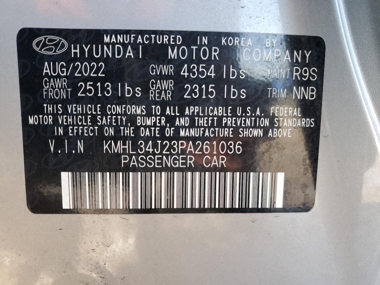 2023 Hyundai Sonata Limited VIN: KMHL34J23PA261036 Lot: 78424674