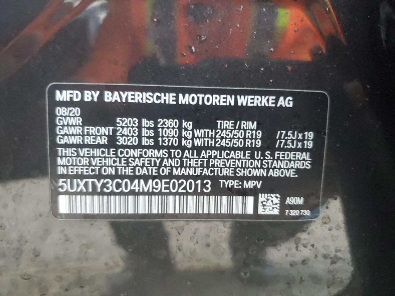 2021 BMW X3 Sdrive30I VIN: 5UXTY3C04M9E02013 Lot: 76172714