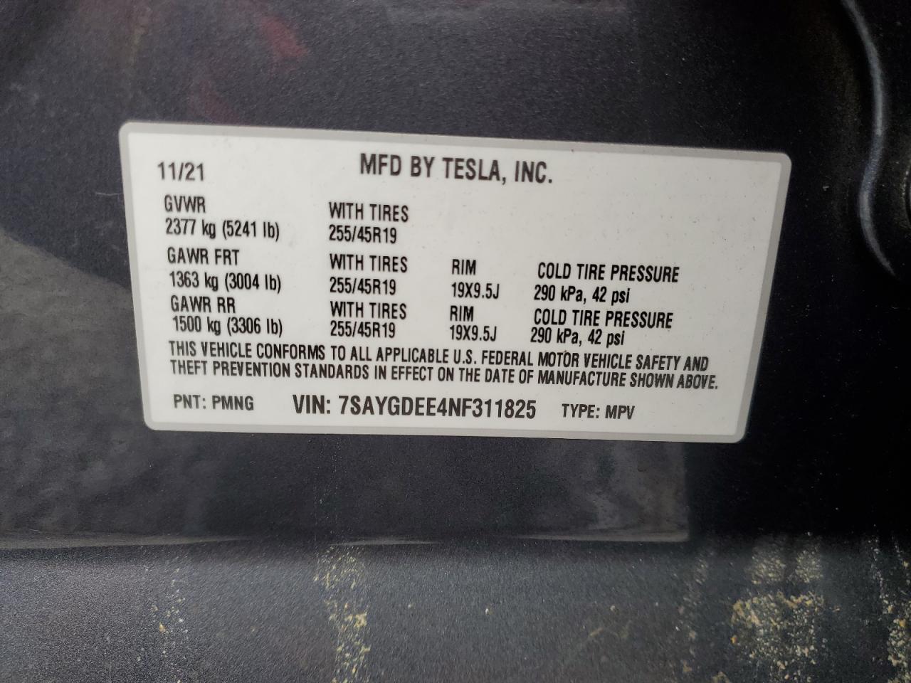 7SAYGDEE4NF311825 2022 Tesla Model Y