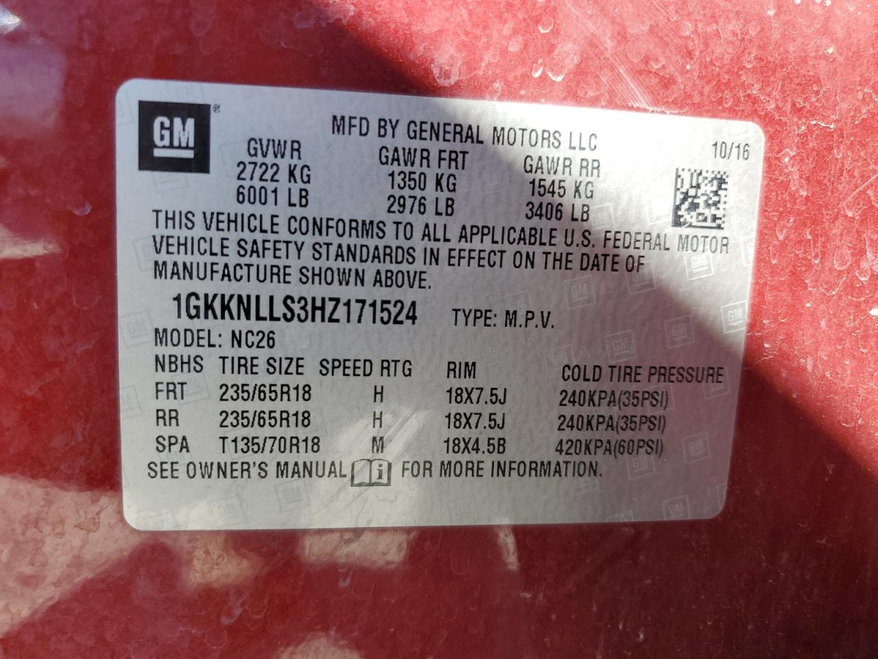 1GKKNLLS3HZ171524 2017 GMC Acadia Sle