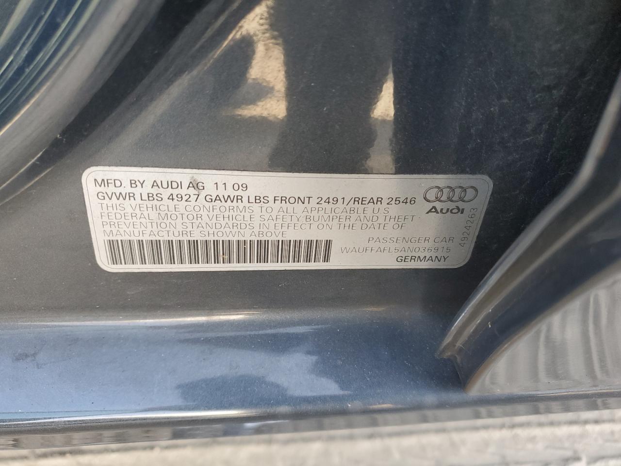 2010 Audi A4 Premium Plus VIN: WAUFFAFL5AN036915 Lot: 78672174