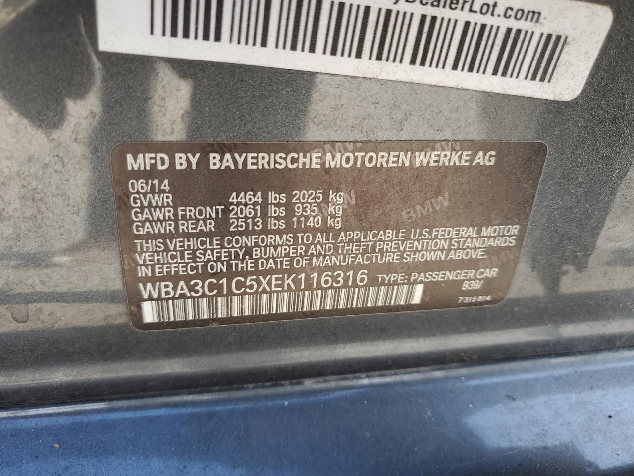 WBA3C1C5XEK116316 2014 BMW 328 I Sulev