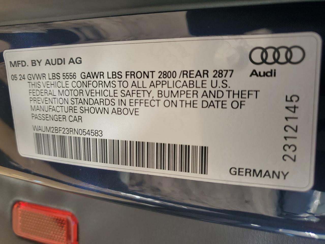 2024 Audi A6 Prestige VIN: WAUM2BF23RN054583 Lot: 76031524