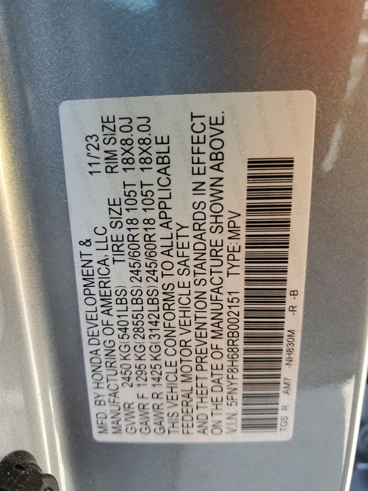 2024 Honda Passport Trail Sport VIN: 5FNYF8H68RB002151 Lot: 76448944