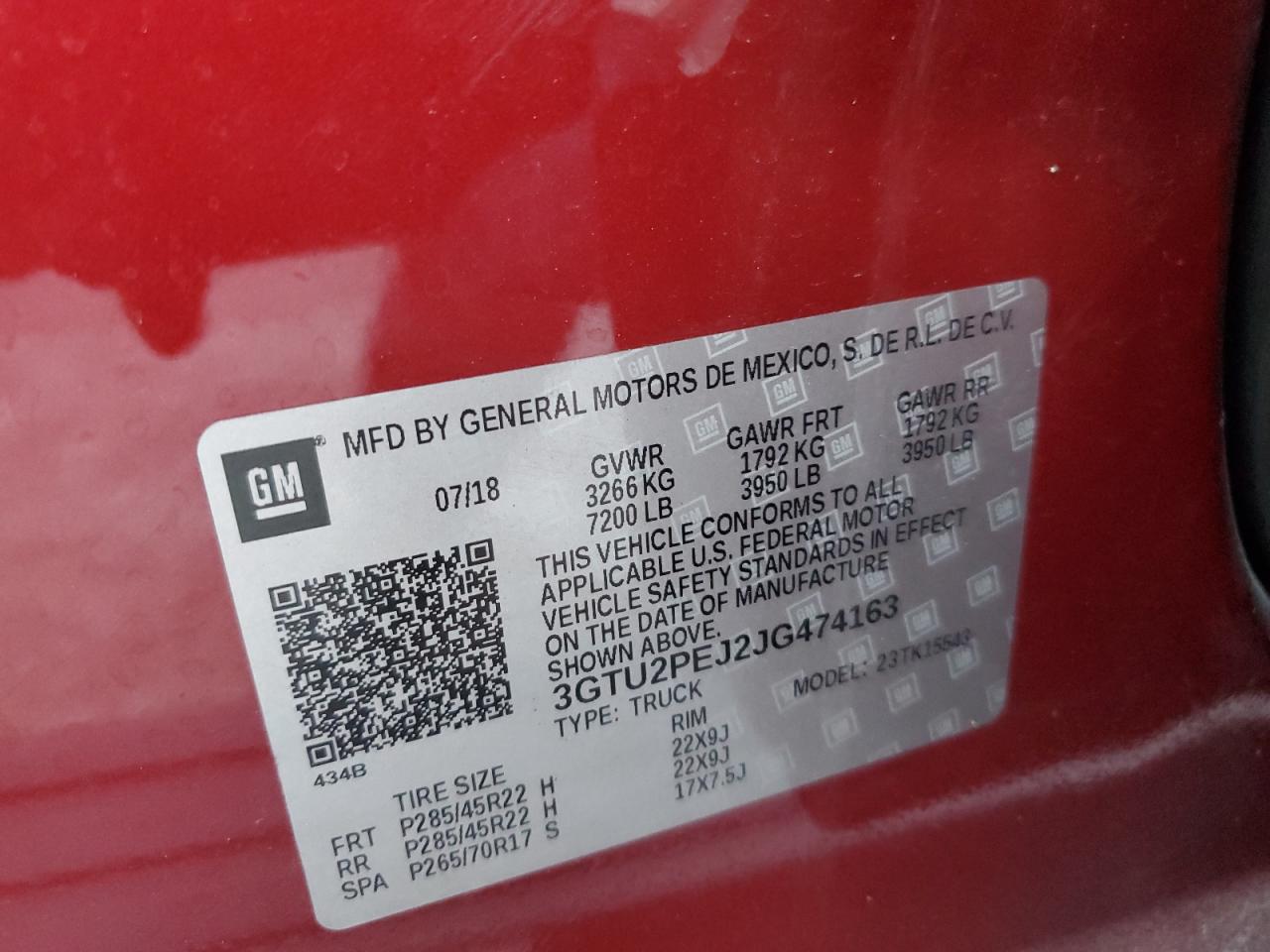 3GTU2PEJ2JG474163 2018 GMC Sierra K1500 Denali