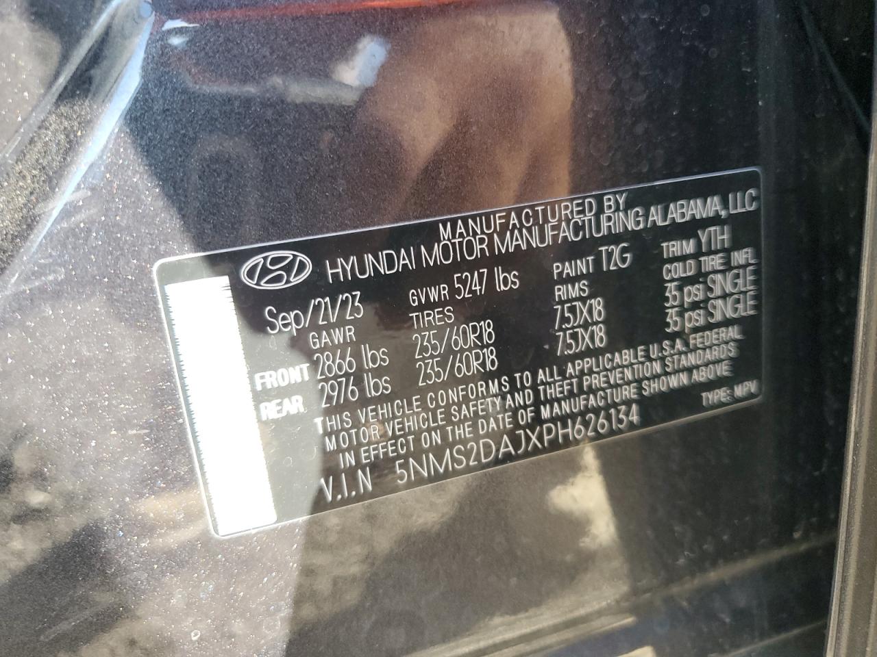 VIN 5NMS2DAJXPH626134 2023 HYUNDAI SANTA FE no.14