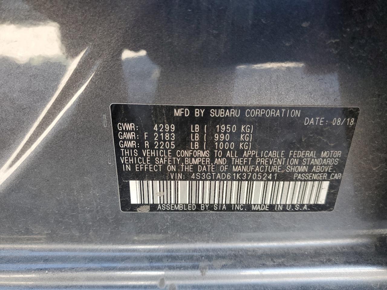 4S3GTAD61K3705241 2019 Subaru Impreza Premium