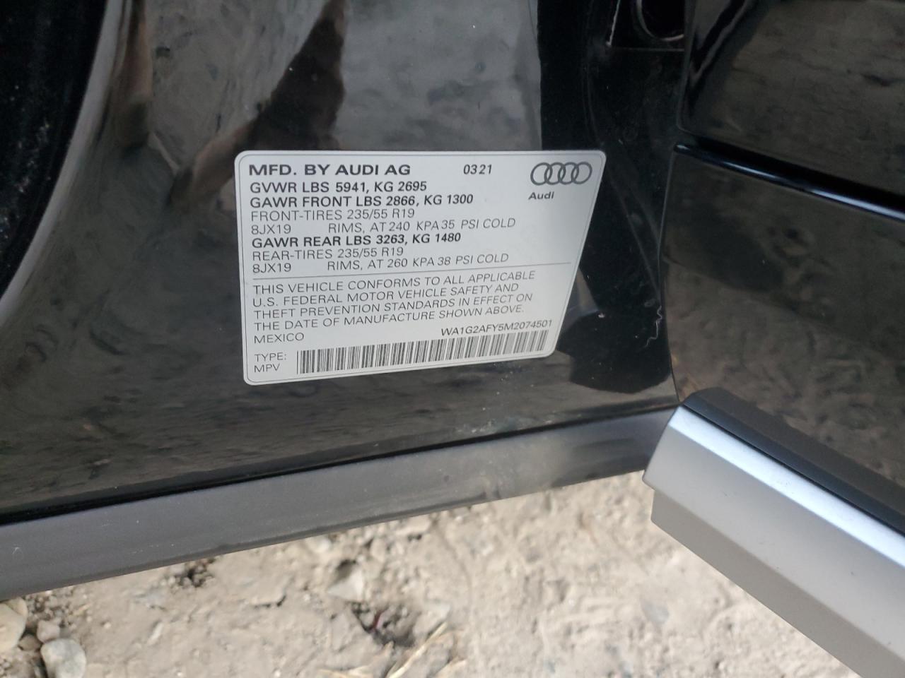 VIN WA1G2AFY5M2074501 2021 AUDI Q5 no.14