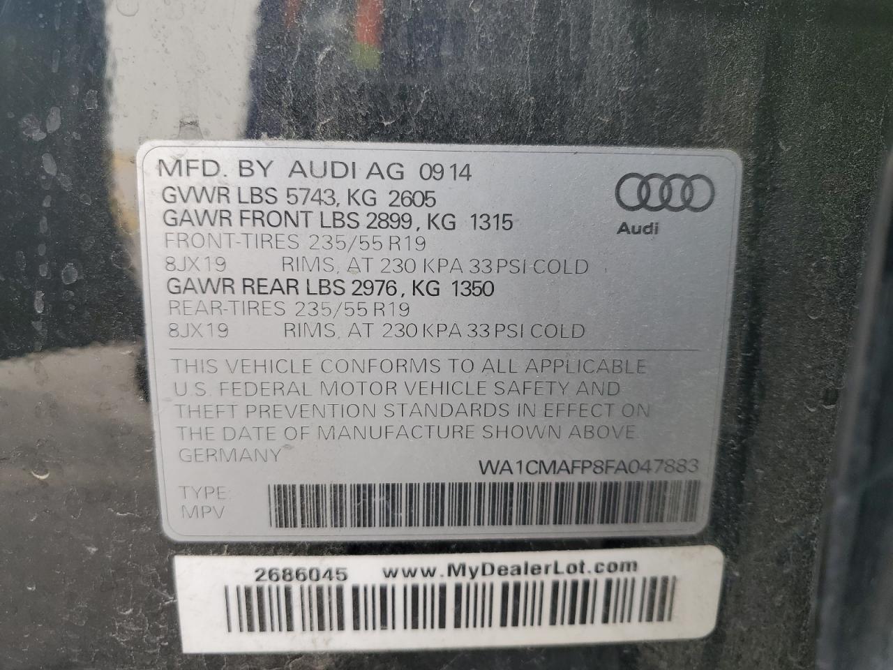 2015 Audi Q5 Tdi Premium Plus VIN: WA1CMAFP8FA047883 Lot: 75711934