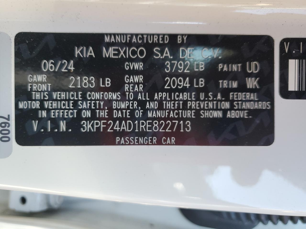 3KPF24AD1RE822713 2024 Kia Forte Lx