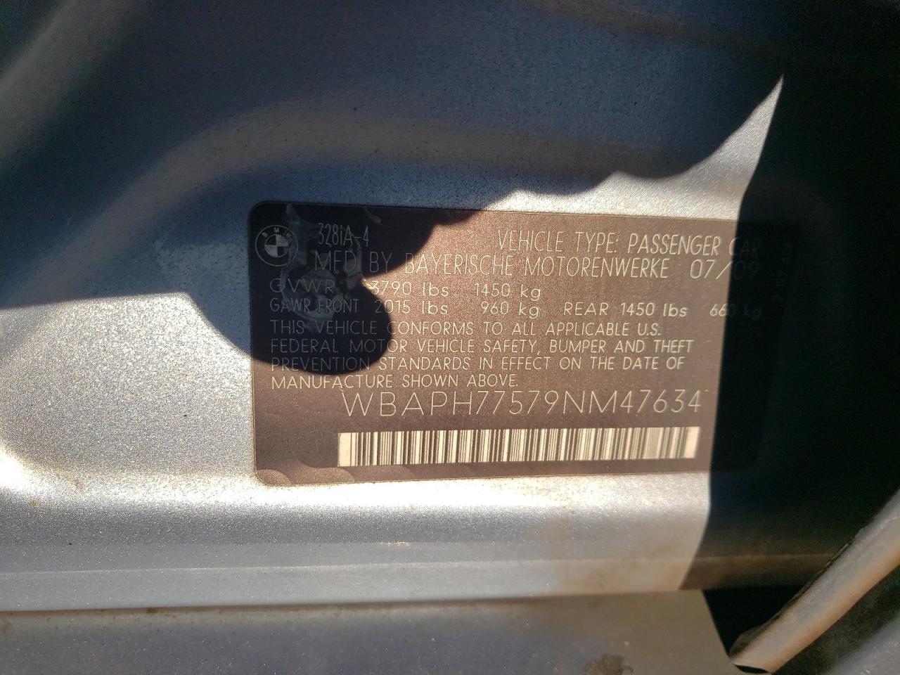 2009 BMW 328 I VIN: WBAPH77579NM47634 Lot: 76566964