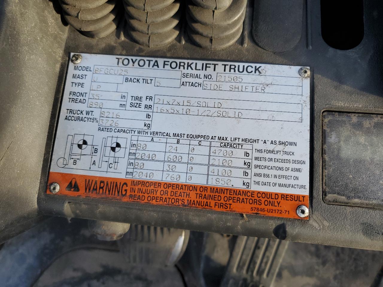 8FGCU2521505 2008 Toyota Forklift