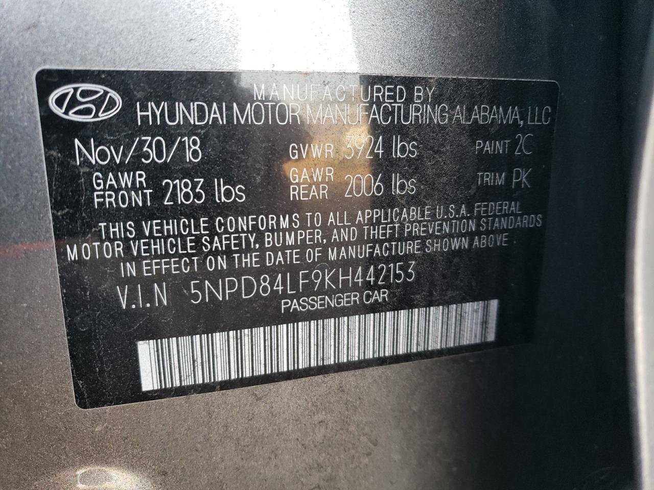 2019 Hyundai Elantra Sel VIN: 5NPD84LF9KH442153 Lot: 77034424