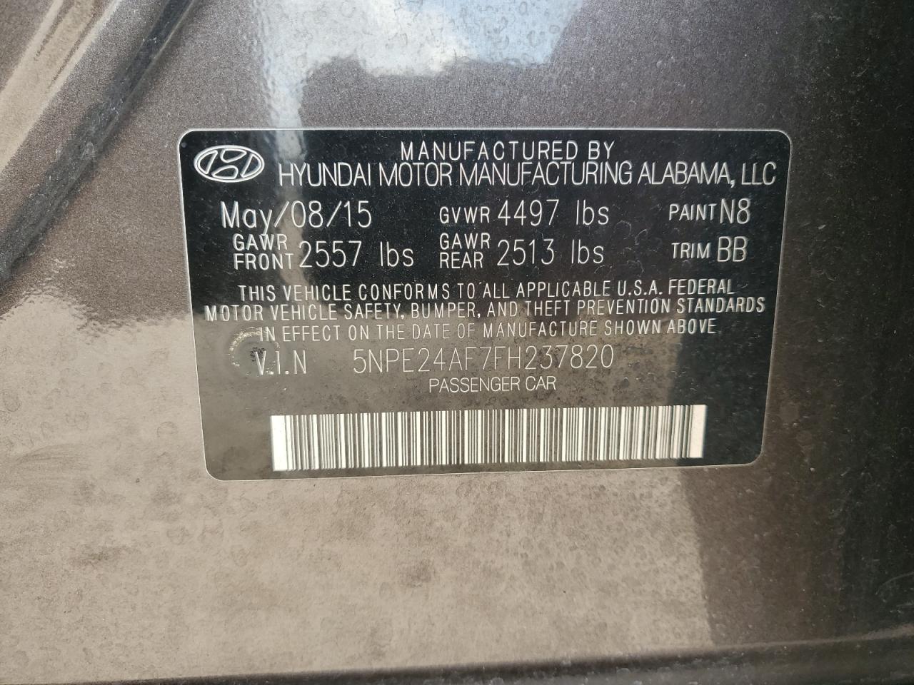 5NPE24AF7FH237820 2015 Hyundai Sonata Se