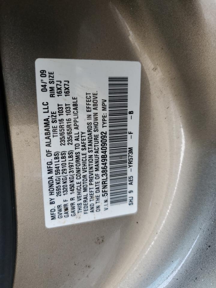 2009 Honda Odyssey Exl VIN: 5FNRL38649B409092 Lot: 78181364