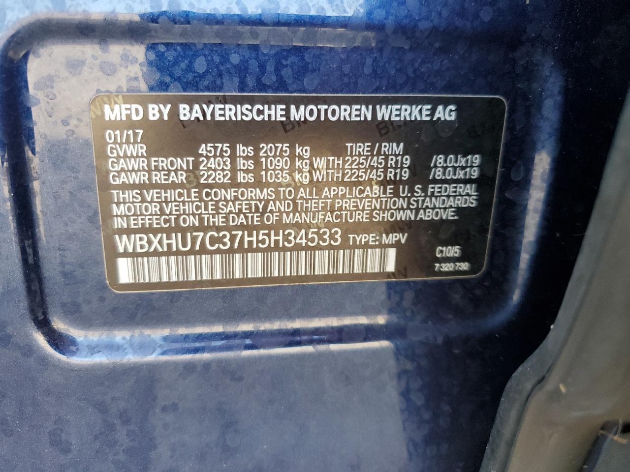 WBXHU7C37H5H34533 2017 BMW X1 Sdrive28I