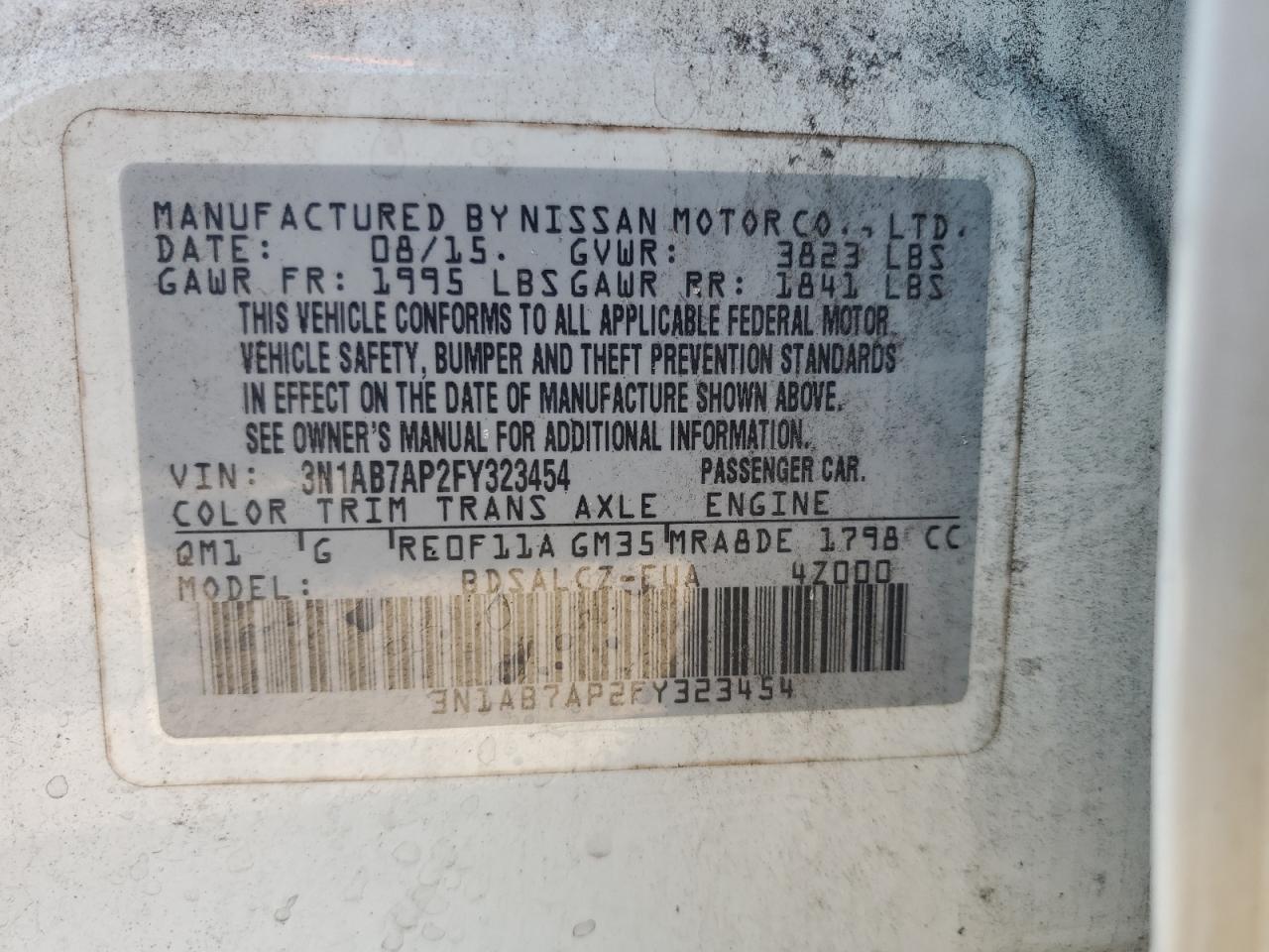 3N1AB7AP2FY323454 2015 Nissan Sentra S