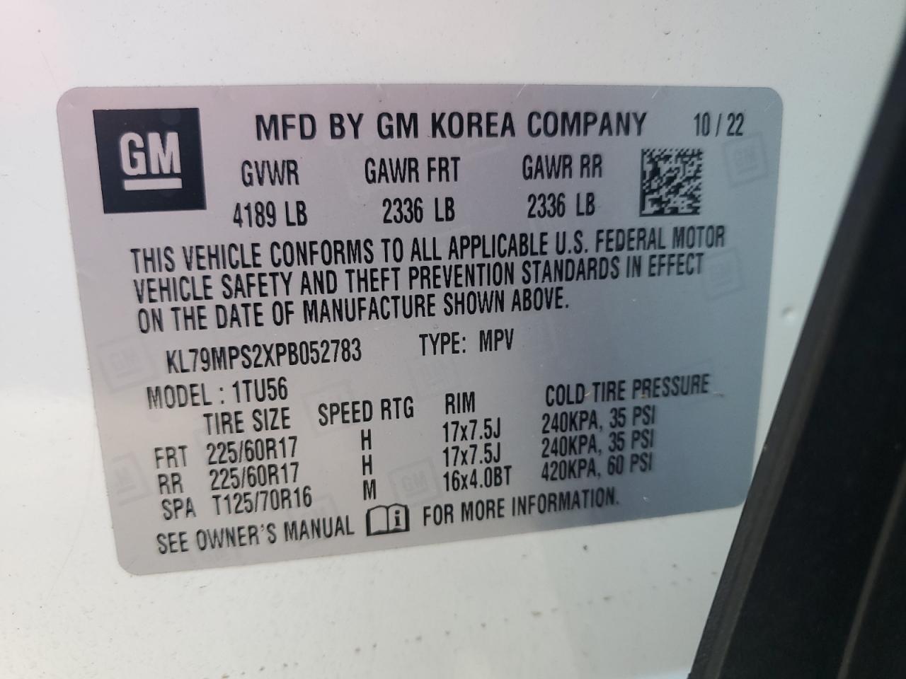 2023 Chevrolet Trailblazer Lt VIN: KL79MPS2XPB052783 Lot: 77189854