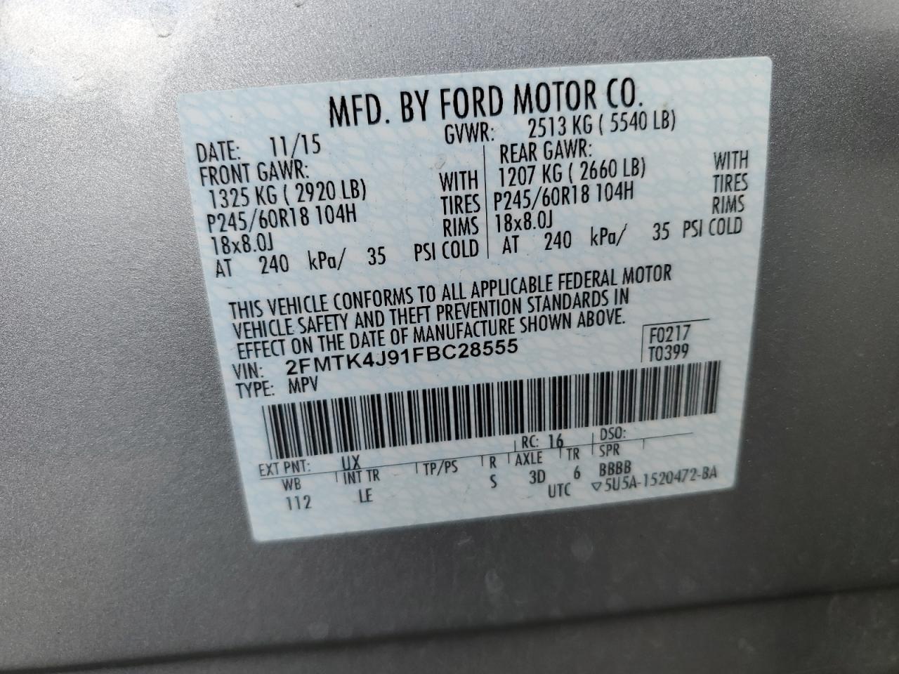 2FMTK4J91FBC28555 2015 Ford Edge Sel