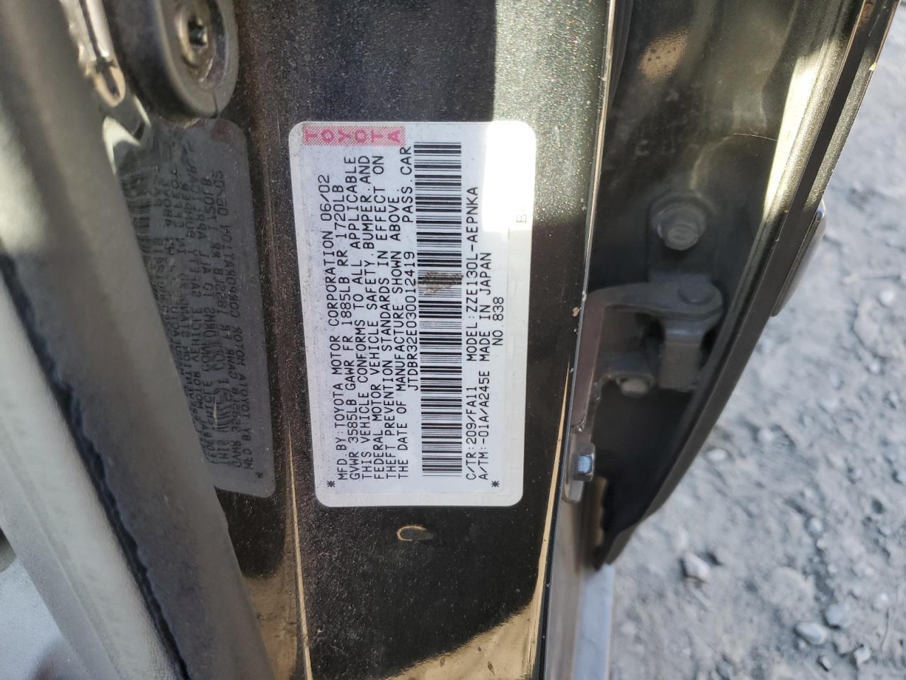 2003 Toyota Corolla Ce VIN: JTDBR32E030012419 Lot: 75711074