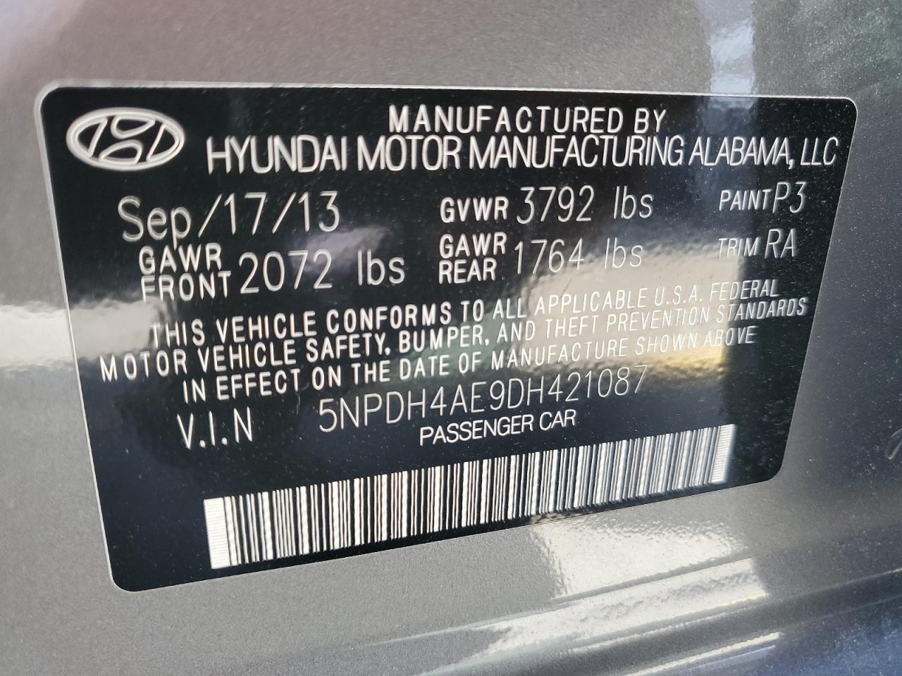 5NPDH4AE9DH421087 2013 Hyundai Elantra Gls