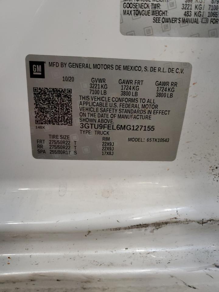 2021 GMC Sierra K1500 Denali VIN: 3GTU9FEL6MG127155 Lot: 74044144