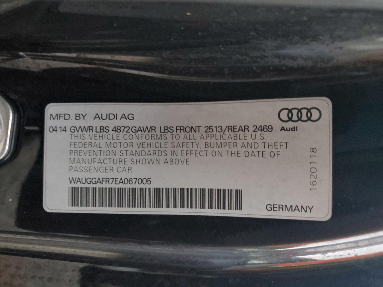 2014 Audi S5 Premium Plus VIN: WAUGGAFR7EA067005 Lot: 76773444