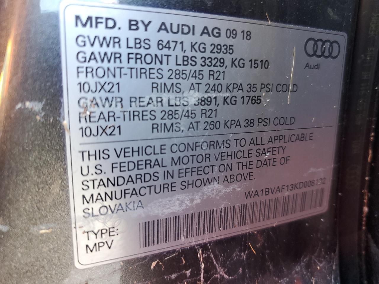 WA1BVAF13KD008132 2019 Audi Q8 Premium Plus