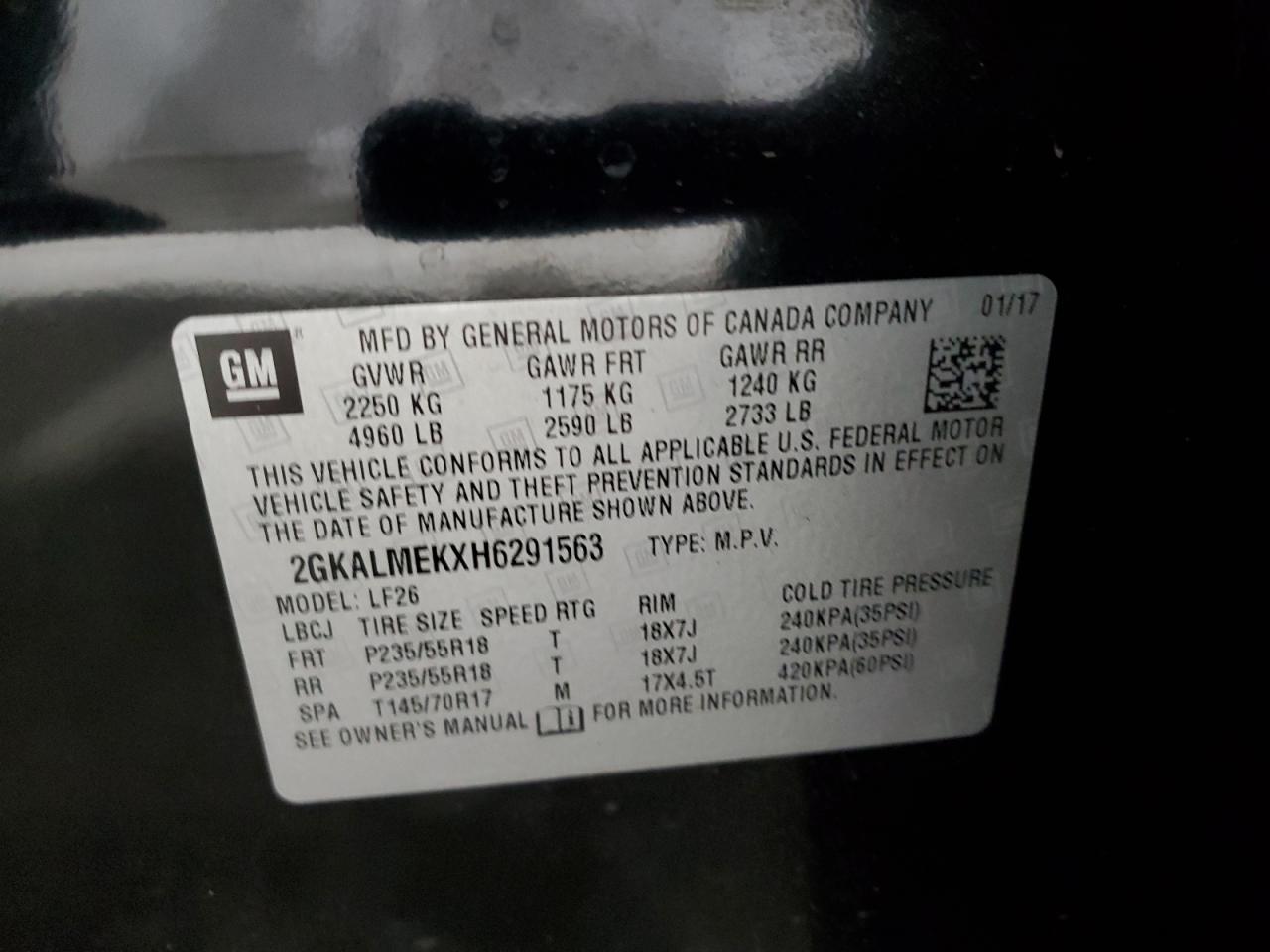 2017 GMC Terrain Sle VIN: 2GKALMEKXH6291563 Lot: 80226484