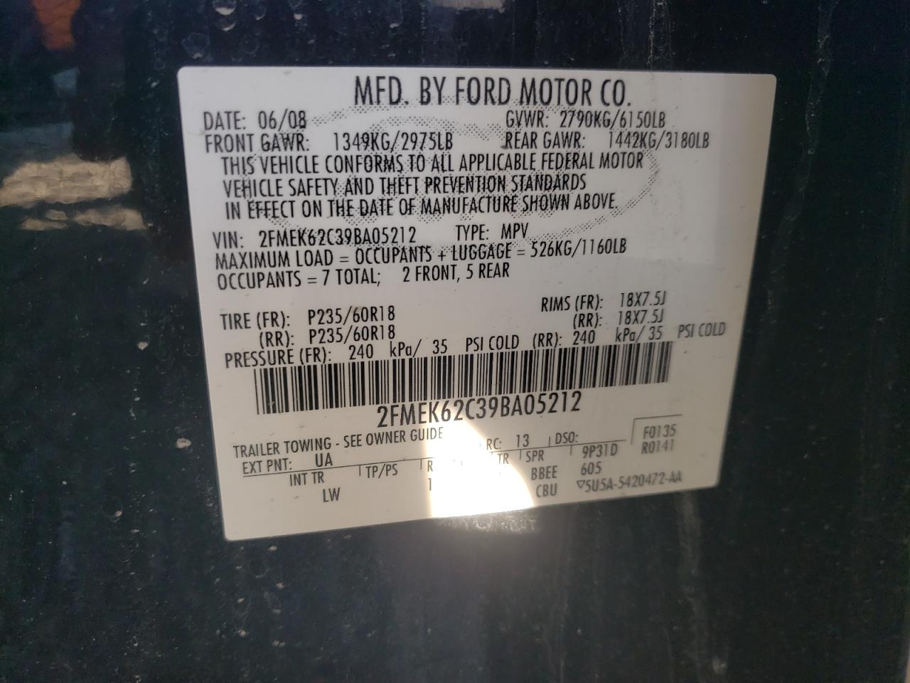 2FMEK62C39BA05212 2009 Ford Flex Sel