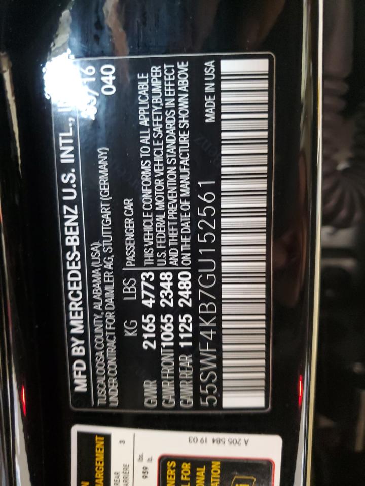 2016 Mercedes-Benz C 300 4Matic VIN: 55SWF4KB7GU152561 Lot: 75754594