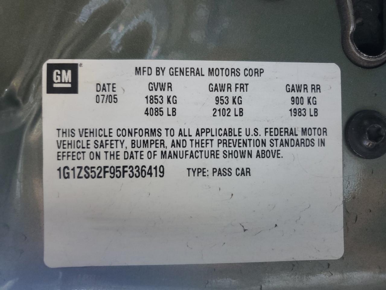 1G1ZS52F95F336419 2005 Chevrolet Malibu