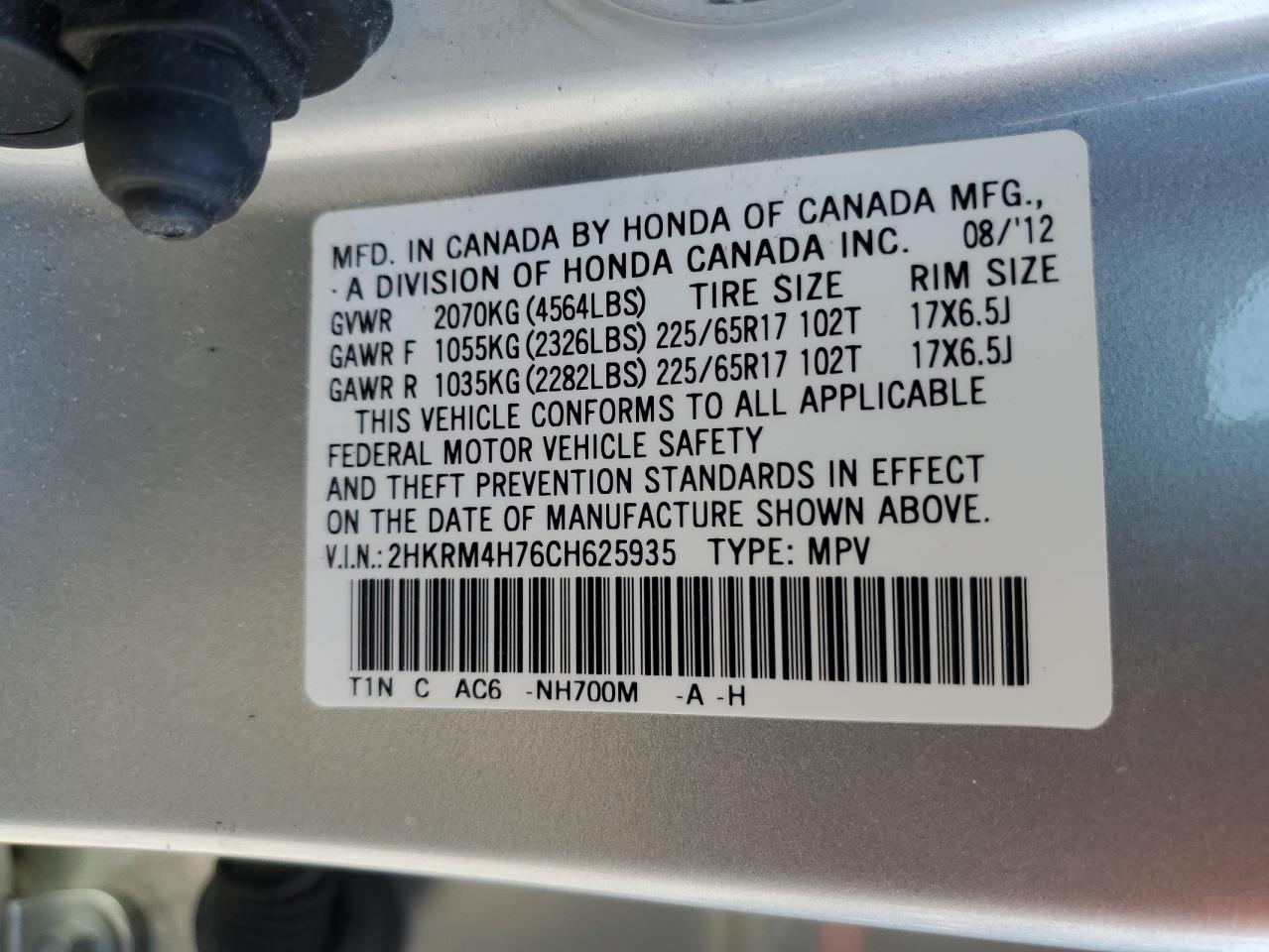 2HKRM4H76CH625935 2012 Honda Cr-V Exl