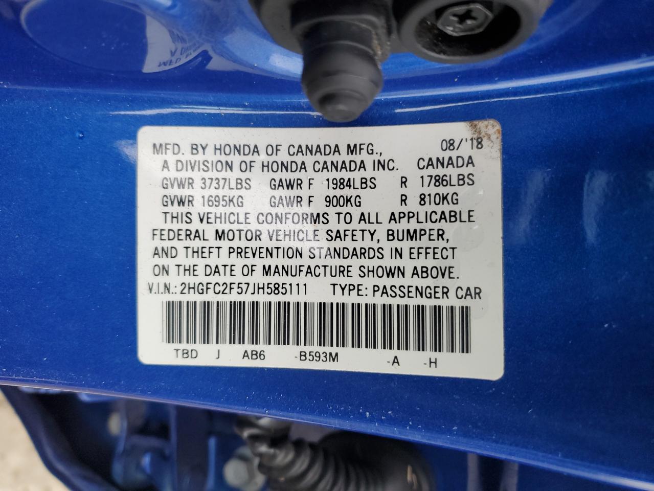 2HGFC2F57JH585111 2018 HONDA CIVIC - Image 13