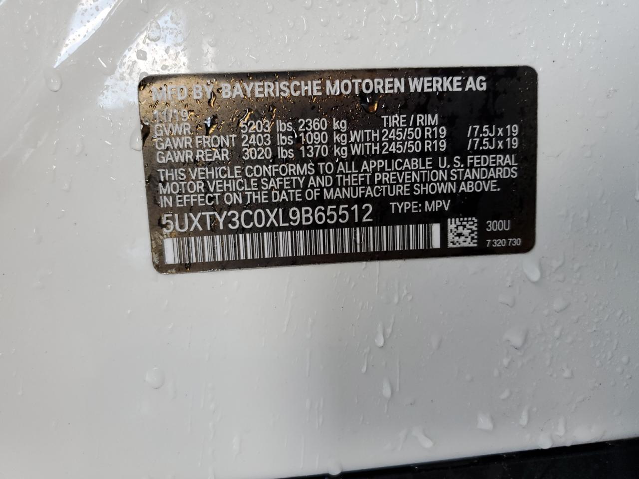 2020 BMW X3 Sdrive30I VIN: 5UXTY3C0XL9B65512 Lot: 74488814