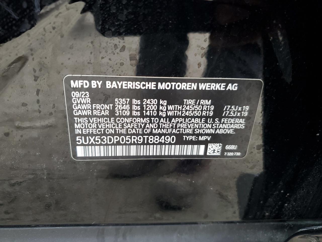 2024 BMW X3 xDrive30I VIN: 5UX53DP05R9T88490 Lot: 74514124