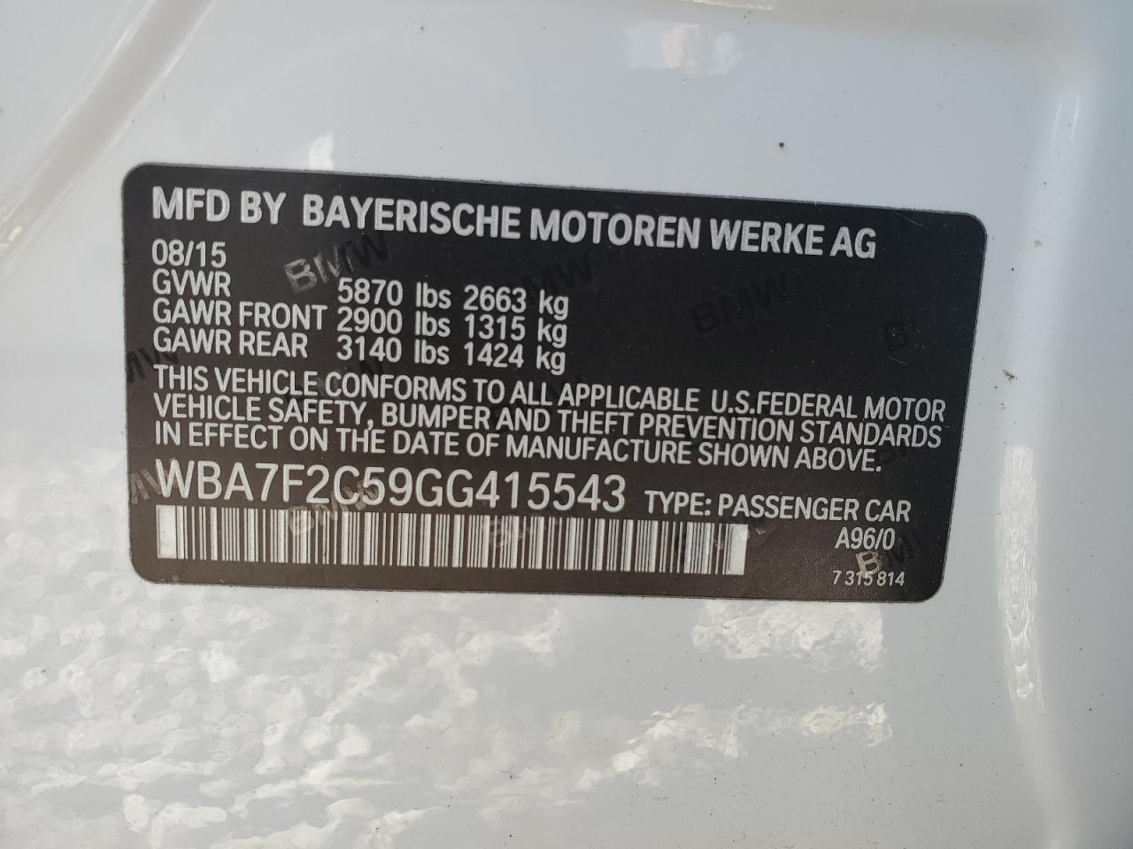 WBA7F2C59GG415543 2016 BMW 750 Xi